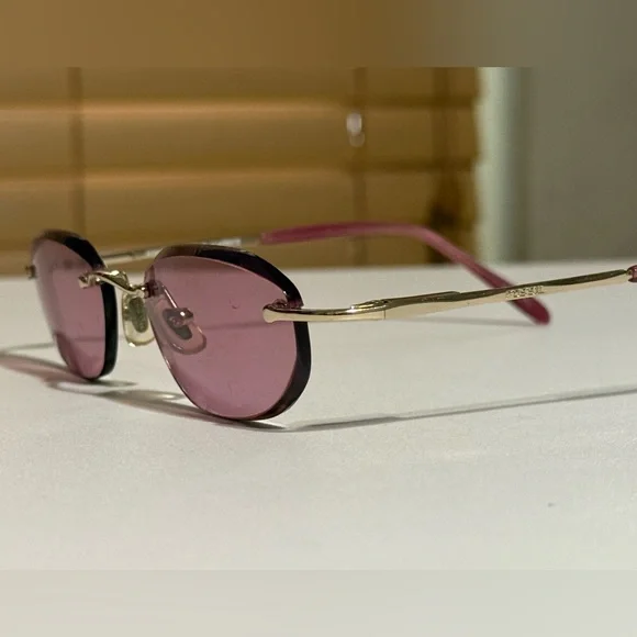 Fossil Pink Rimless Sunglasses | Y2K Vintage Vibe | Designer Shades - Picture 2 of 10